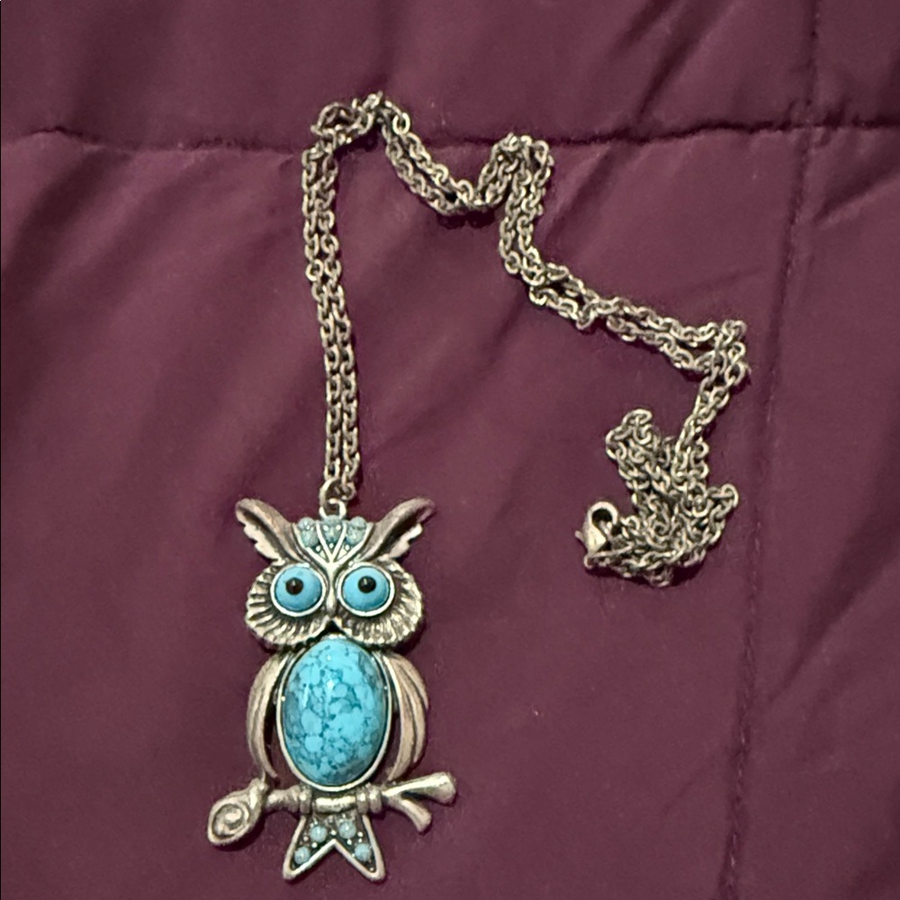 Turquoise Owl Pendant Necklace